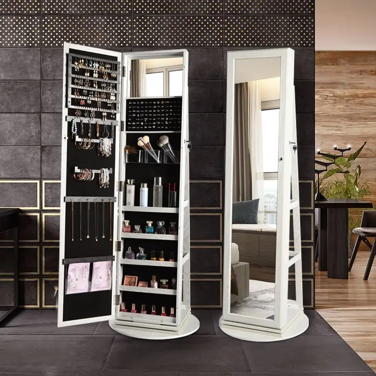 Деревянный шкаф для хранения ювелирных изделий на заказ, полная длина, гардеробное зеркало с подставкой, вращение на 360 градусов, шкаф для ювелирных изделий