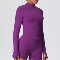 Ensemble de yoga 4 pièces sans couture pour femme, grande taille, avec veste, soutien-gorge, short de sport et leggings en tissu tricoté à manches longues