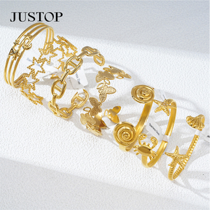กำไลข้อมือสแตนเลสชุบทอง JUSTOP ดีไซน์ทันสมัยสไตล์โบฮีเมียน ลายพืช สำหรับผู้หญิง เหมาะสำหรับวันครบรอบ - Product Image 5