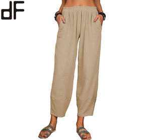 Loose Cotton Linen Casual <strong>Pants</strong> Elastic Waist Home Wear <strong>Harem</strong> <strong>Pants</strong> Women Trousers 2022 Hot Selling Solid Color Woven - Product Image 5