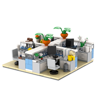 MOC4072 Escena de Oficina, Asientos para Personal, Computadora, Planta en Maceta, Decoración, Ladrillos DIY, Bloques de Construcción Educativos para Niños