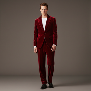 Traje de Franela Rojo a Medida para <span class=keywords><strong>Hombre</strong></span> con Pantalones Anchos Holgados, Trajes Personalizables para <span class=keywords><strong>Hombre</strong></span> con Tipos de Cuerpo Especiales y Tallas Grandes - Product Image 5