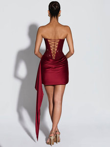 <span class=keywords><strong>Abito</strong></span> <span class=keywords><strong>Mini</strong></span> Sexy con Strass Termoadesivi e Arricciature per Donna, Elegante Vestito Senza Spalline e Senza Maniche con Lacci Posteriori per Club e Feste - Product Image 3