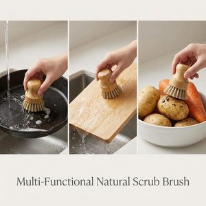 Lot de 4 brosses à récurer en bambou durable, brosses à vaisselle écologiques en bois pour le nettoyage des casseroles et poêles de cuisine - Product Image 4