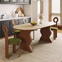 Ensemble de table à manger moderne de style français rétro avec base en bois massif ovale, 6 places, plateau en ardoise, noyer, 8 chaises, meubles de salle à manger