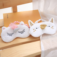 Dessin animé mignon U Nicorn motif masque pour les yeux sieste lumière ombrage confortable respirant sommeil en peluche masque