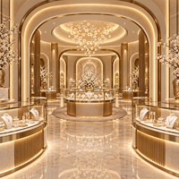Agencement commercial de magasin de bijoux de luxe exclusif avec éclairage LED, vitrines et comptoirs en marbre