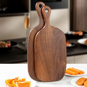 Planche à découper rectangulaire en bois massif SOFIYA CRAFT avec poignée, épaisseur 1,5 cm, passe au lave-vaisselle, marron foncé, bloc de découpe de cuisine - Product Image 1