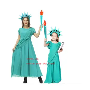Ecowalson Costume di Halloween bambini Adult Lady Girls Statue Of Liberty Greek Robe Cosplay Grown Torch Purim Carnival Party Fan