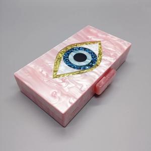 กระเป๋าสะพายไหล่แบบโซ่ กระเป๋าคลัทช์อะคริลิคทรงกล่องหลากสี ประดับกลิตเตอร์ ลายตาปีศาจ สำหรับงานเลี้ยงกลางคืน เหมาะสำหรับผู้หญิง - Product Image 6