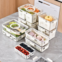 Transparante plastic snackbox met deksel, handvat en uitneembare compartimenten, koelkast opbergorganizer voor fruit en vlees