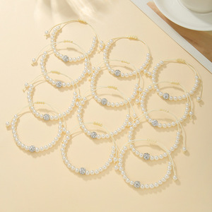 Imitation Pearl Rhinestone Ball Bracelet <b>Set</b> Adjustable Stackable Jewelry For <b>Women</b> <b>Gift</b> Fashion Jewelry - Product Image 2