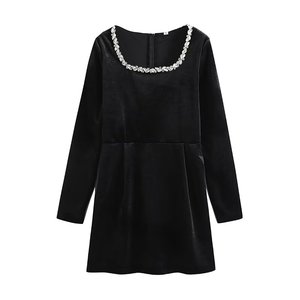 TAOP&ZA 2026 Nuovo Abito in <span class=keywords><strong>Velluto</strong></span> da Donna Stile Francese con Scollo Quadrato, Vita Sottile e <span class=keywords><strong>Maniche</strong></span> <span class=keywords><strong>Lunghe</strong></span> Decorate a Mano 20253 - Product Image 2