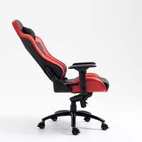 Fauteuil de jeu en similicuir PU rouge, réglable, pivotant et inclinable, avec repose-pieds extractible, appui-tête et coussin lombaire, base en nylon