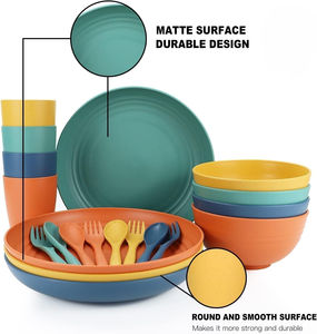 Services de table écologiques réutilisables en paille de blé, assiettes, tasses et bols incassables pour enfants, avec couleur personnalisable - Product Image 6