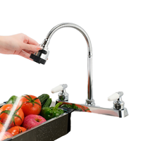 Robinet de cuisine universel rotatif de style américain pour camping-car, double poignée, chaud/froid, ABS électroplaqué, interface à double trou, pour évier de camping-car