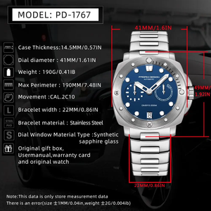 Reloj Mecánico Automático Deportivo para Hombre PAGANI DESIGN PD-1767 NUEVO, Reloj de Buceo de Acero Inoxidable con Zafiro, 20 Bares, Montre Homme - Product Image 3
