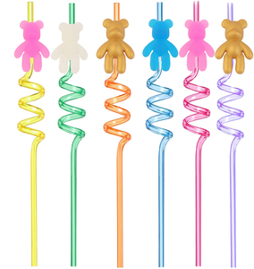 2023 Factory Wholesale Eco-Friendly PVC Cartoon Colored Bear Customized Logo Design Straw Party Promotional Party Supplies