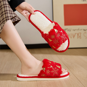 2024 Christmas Open Toe Cotton <strong>Slippers</strong> White <strong>Silver</strong> Plush Flat Thermal Indoor Festival Shoes Non-Slip Warm <strong>Slippers</strong> for Winter - Product Image 3