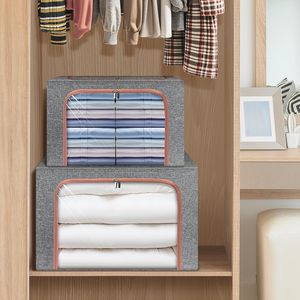 Clothes Storage Bins <b>Box</b> - <b>Foldable</b> Stackable Container Organizer Set with Clear Window & Carry Handles & Metal Frame - Product Image 4