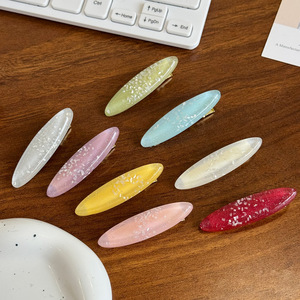 Nouvelle Pince à Cheveux Élliptique en Acétate Tendance avec Paillettes Fines, Design Bec de Canard pour Franges Latérales, Accessoires Cheveux Fille, Vente en Gros - Product Image 2