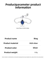Bague chaîne réglable en argent sterling 925 avec zircon bleu de forme ovale, bague exquise pour femmes, accessoires de fiançailles, vente chaude