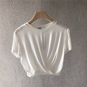 <span class=keywords><strong>Z</strong></span>-1032 Vente en gros Nouvelle collection été 2026 T-shirt court noué ample de sport et de loisirs fin uni - Product Image 4