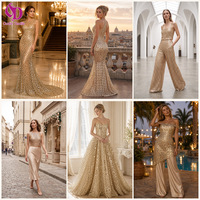 Robe de Soirée Scène à Rayures Élégantes en Tissu Métallique Doré Laser, Paillettes Creuses et Motifs Raffinés, Vente en Gros