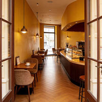 Ensemble de tables et chaises de salle à manger en bois massif sur mesure, structure métallique, design moderne, durable, écologique, usage commercial, école, hôtel, garantie 3 ans