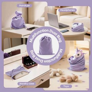 Sacs à chaussures en velours avec cordon de serrage, épais, anti-poussière, réutilisables, pour chaussures, cosmétiques, voyage, pochette cadeau, violet, 12x16 - Product Image 3
