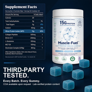 Gummies de protéines de lactosérum isolées 15g BCAA 2:1:1 L-Glutamine Huile MCT pour tonus musculaire, récupération rapide, sans sucre, sans OGM, Halal - Product Image 5