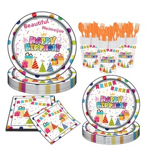 Vaisselle <span class=keywords><strong>jetable</strong></span> <span class=keywords><strong>Joyeux</strong></span> <span class=keywords><strong>Anniversaire</strong></span> – Assiettes, gobelets et serviettes en papier (200 pièces) – Style américain – Vente chaude – Prix de gros usine - Product Image 4