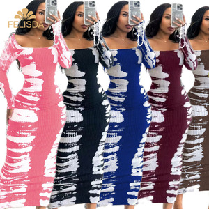 Vêtements d'été pour femmes <span class=keywords><strong>Robe</strong></span> <span class=keywords><strong>Robe</strong></span> Maxi à manches longues Impression élastique Sexy Party Night Club Bodycon Streetwear Casual Dresses - Product Image 1