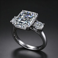 Bague de fiançailles en moissanite à trois pierres taille Asscher, argent 925 plaqué or 18 carats