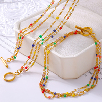 Ensemble de bijoux tendance pour femme en acier inoxydable multicouche doré 18 carats avec perles colorées et gouttes d'huile, bracelet et accessoires