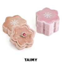Boîte à bague en velours cristal de glace avec logo personnalisé, motif flocon de neige estampé à chaud argenté, pour demande en mariage, emballage de bijoux, vente en gros