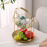 Corbeille à fruits en métal de style moderne et luxueux, avec poignée, grande capacité, rangement à deux niveaux, pour la maison