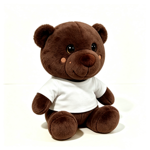 Oso de peluche marrón personalizado con camiseta blanca, oso de peluche con camiseta lisa, oso marrón con ojos grandes, oso de peluche marrón oscuro y esponjoso - Product Image 1