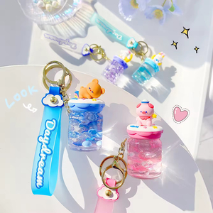 Kawaii Keyring thỏ búp bê Acrylic Móc Chìa Khóa phim hoạt hình BOBA <span class=keywords><strong>Keychain</strong></span> chất lỏng đầy Cát chảy dễ thương nổi lỏng <span class=keywords><strong>Keychain</strong></span> - Product Image 6
