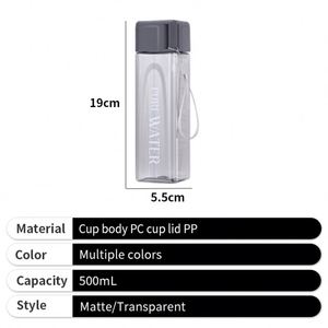 Wholesale Square Shaped Water 2026 <b>Plastic</b> 500Ml Portable Gym Clear Bottle for Sport - Product Image 3