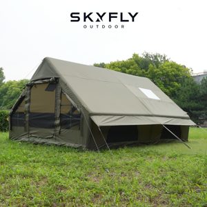 Tente de <span class=keywords><strong>camping</strong></span> gonflable d'extérieur imperméable à double porte avec fenêtre de toit, en tissu Oxford vert, 12 m², personnalisable OEM, vente en gros - Product Image 2