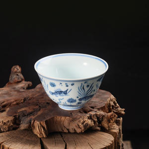 Bol à nouilles chinois peint à la main avec des motifs anciens bleus et blancs de longévité, pêche, lion, poisson, algues et autres, bol à riz - Product Image 6