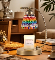 Lampe chauffe-cire électrique marocaine en mosaïque, abat-jour en verre coloré fait main, en fer torsadé, sans flamme, pour cire fondue, luminosité réglable
