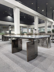 Muebles rectangulares personalizados de piedra Natural de lujo, gran tragaluz, cuarcita, cocina, mesa de comedor sin base de pedestal - Product Image 3