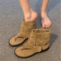 Sandales bottines pour femmes à boucle métallique latérale, tige pliable, bout ouvert, style rétro, décontractées d'été