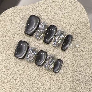 Pura armatura a mano umorismo <span class=keywords><strong>nero</strong></span> all'ingrosso prodotto finito riutilizzabile toppa Manicure rimovibile gatto - Product Image 1