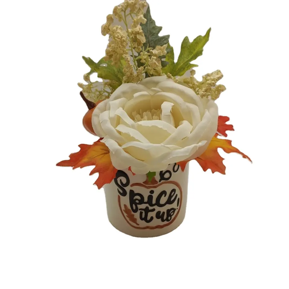 Dining Table Decor, Artificial Flowers White Roses in Vase, centerpiece flower Silk Faux Flower Arrangements