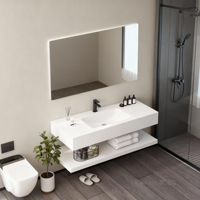 Meuble-lavabo mural multifonctionnel en marbre de style européen moderne avec miroir intelligent et vasque en céramique pour hôtels et appartements