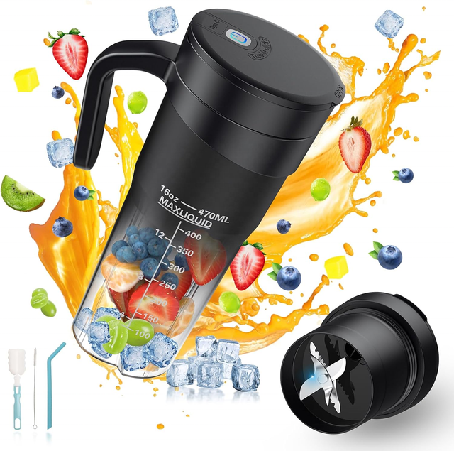 16 Oz  Rechargeable Portable Blender Shakes and Type-C Personal Blender Mini Smoothie Blender with Ultra Sharp