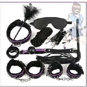 Produits pour adultes, bondage masculin et féminin, BDSM, jeux coquins, érotique, ensemble de 10 pièces en peluche violette et noire, jouets alternatifs et sexuels - Product Image 1